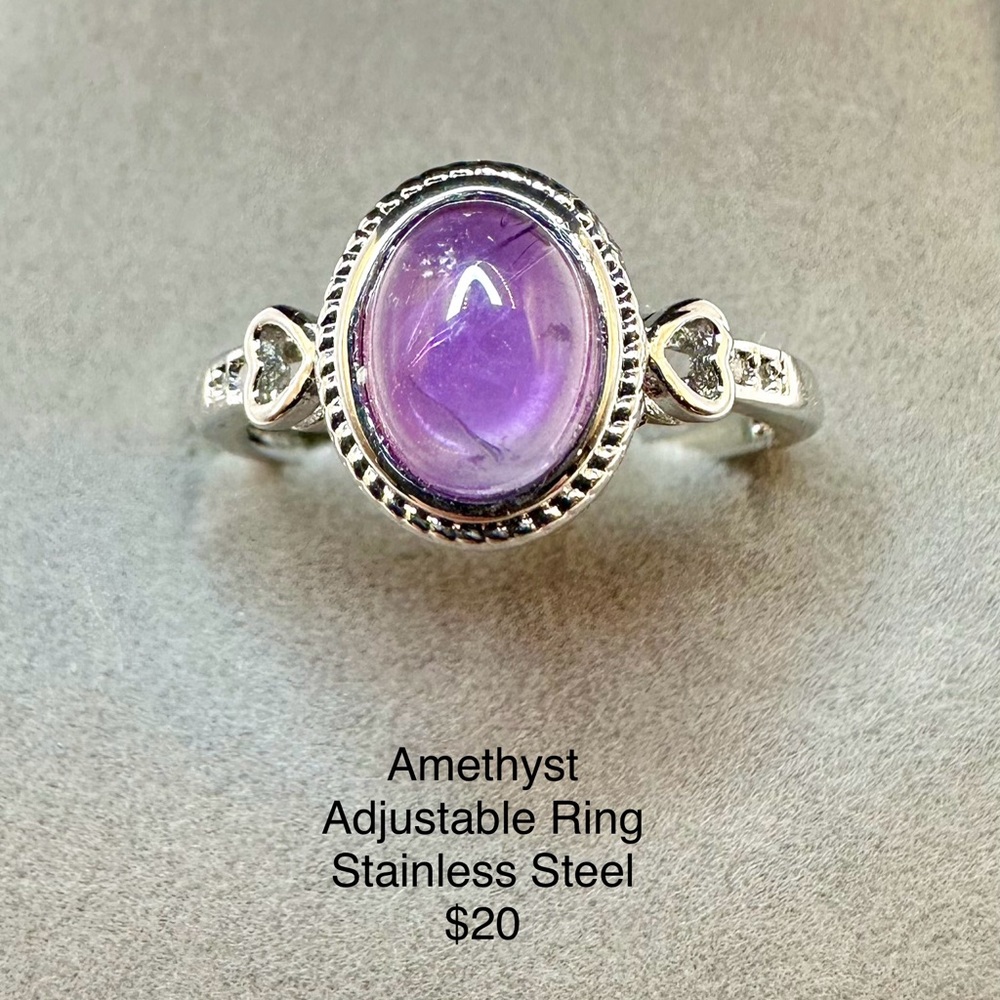 Amethyst Adjustable Stainless Steel Ring